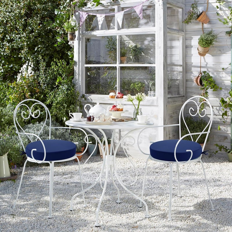 Summsun Outdoor Bistro Chair Cushions Set of 2, 15" D x 3" H Round Chair Cushions Waterproof and Fade Resistant Chair Cushion Pads with Non-Slip Ties and Removable Covers for Garden, Navy Blue - Image 2